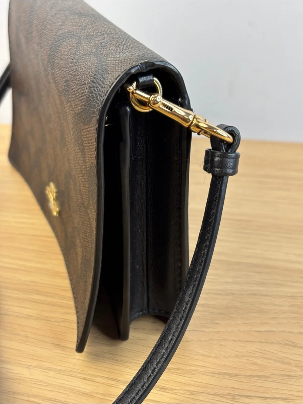 Coach Anna Foldover Clutch Crossbody in Signature Canvas Black/Brown